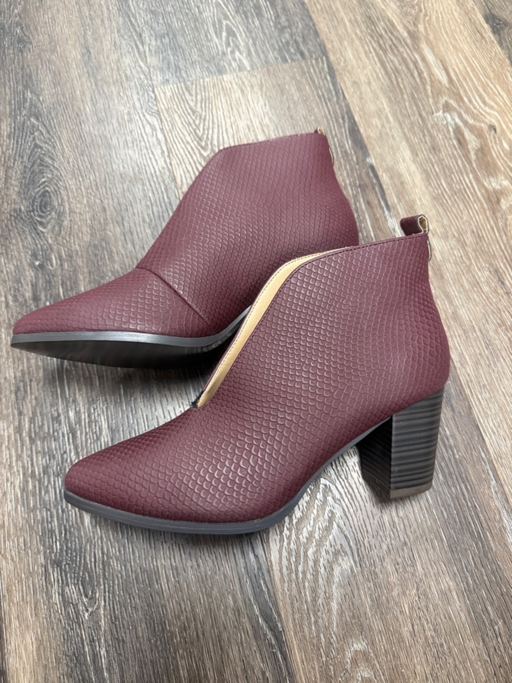 Journee Collection Burgundy Textured Ankle Booties with Block Heel